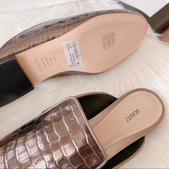 Schutz Avamel Croc Embossed Leather Mule Loafer - Picture 3 of 8